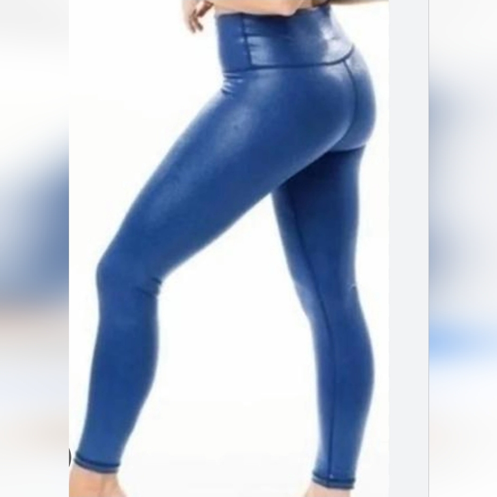 Zyia Metallic Blue High-Waisted Leggings